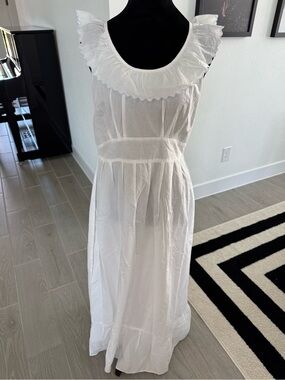 IF ONLY IF 100% Cotton Ruffle Neck Blue Trim Nightgown Size Medium VGUC